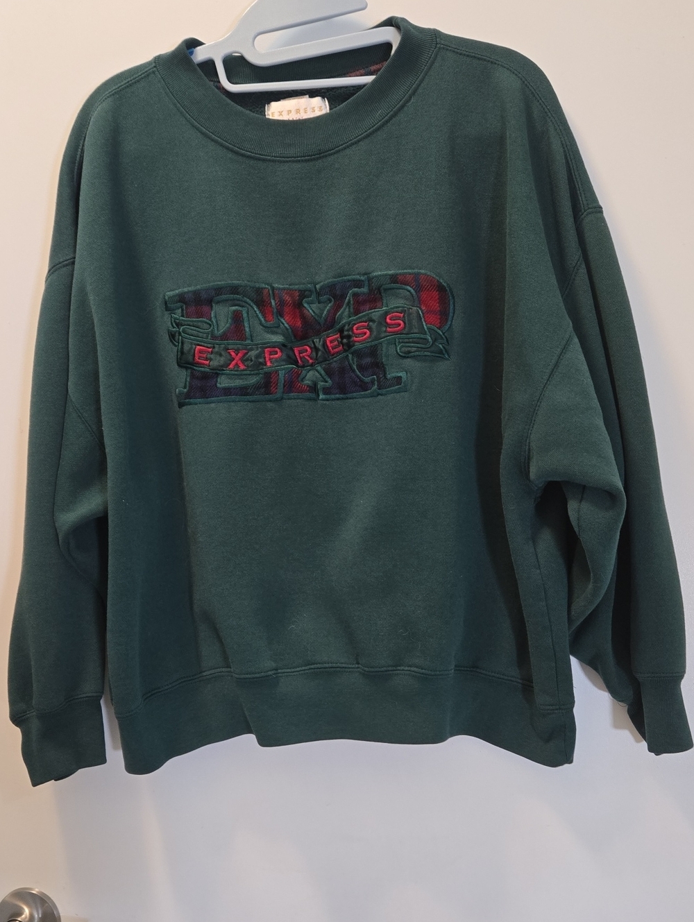 Express Forest Green Sweatshirt with Plaid Logo